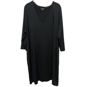 J. Jill Wearever Collection Dress XL‎ Solid Black  Faux Wrap Rayon Knit Stretch